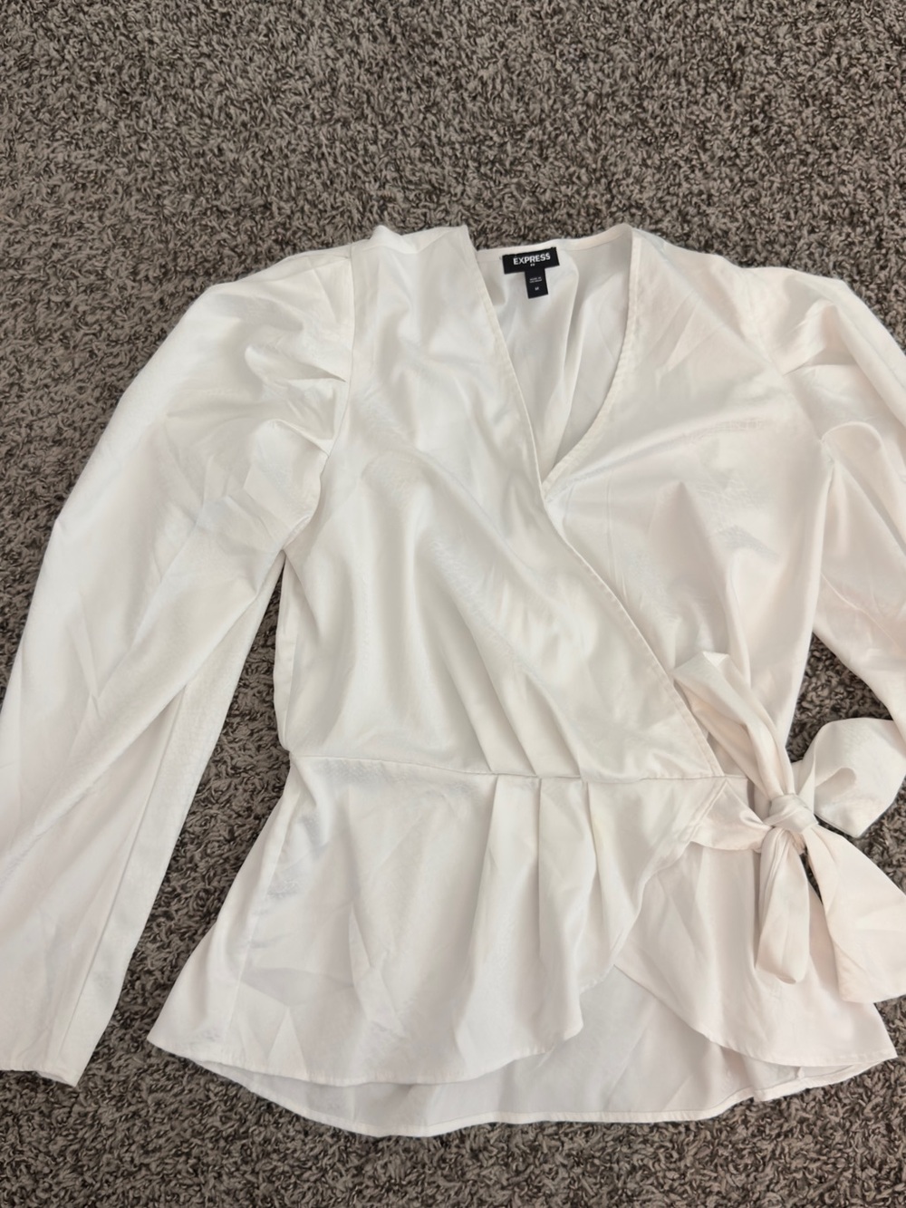 Express White Wrap Peplum Blouse with Tie Waist